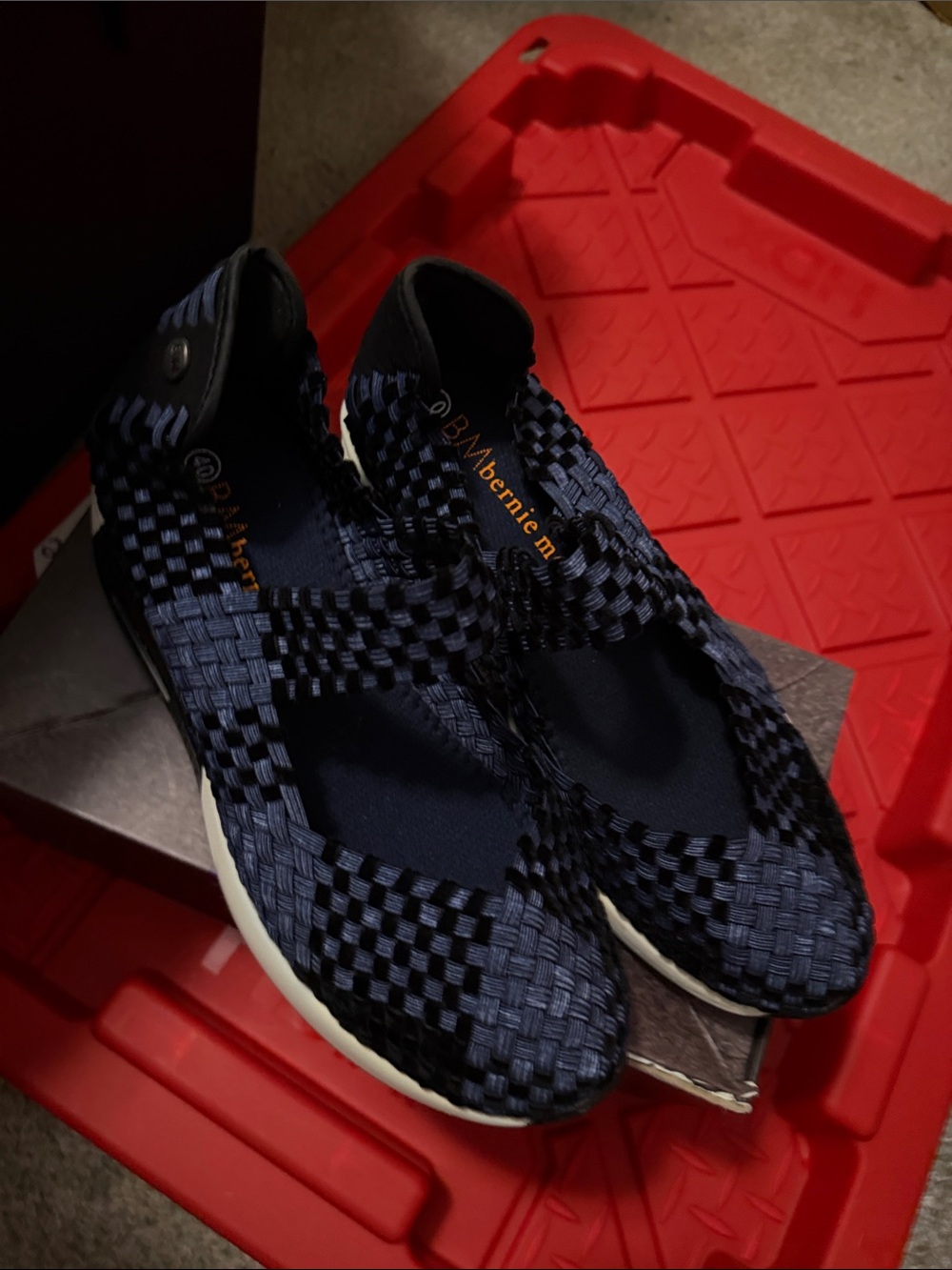 bernie mev. Men's Navy and Black Woven Slip-On Loafers